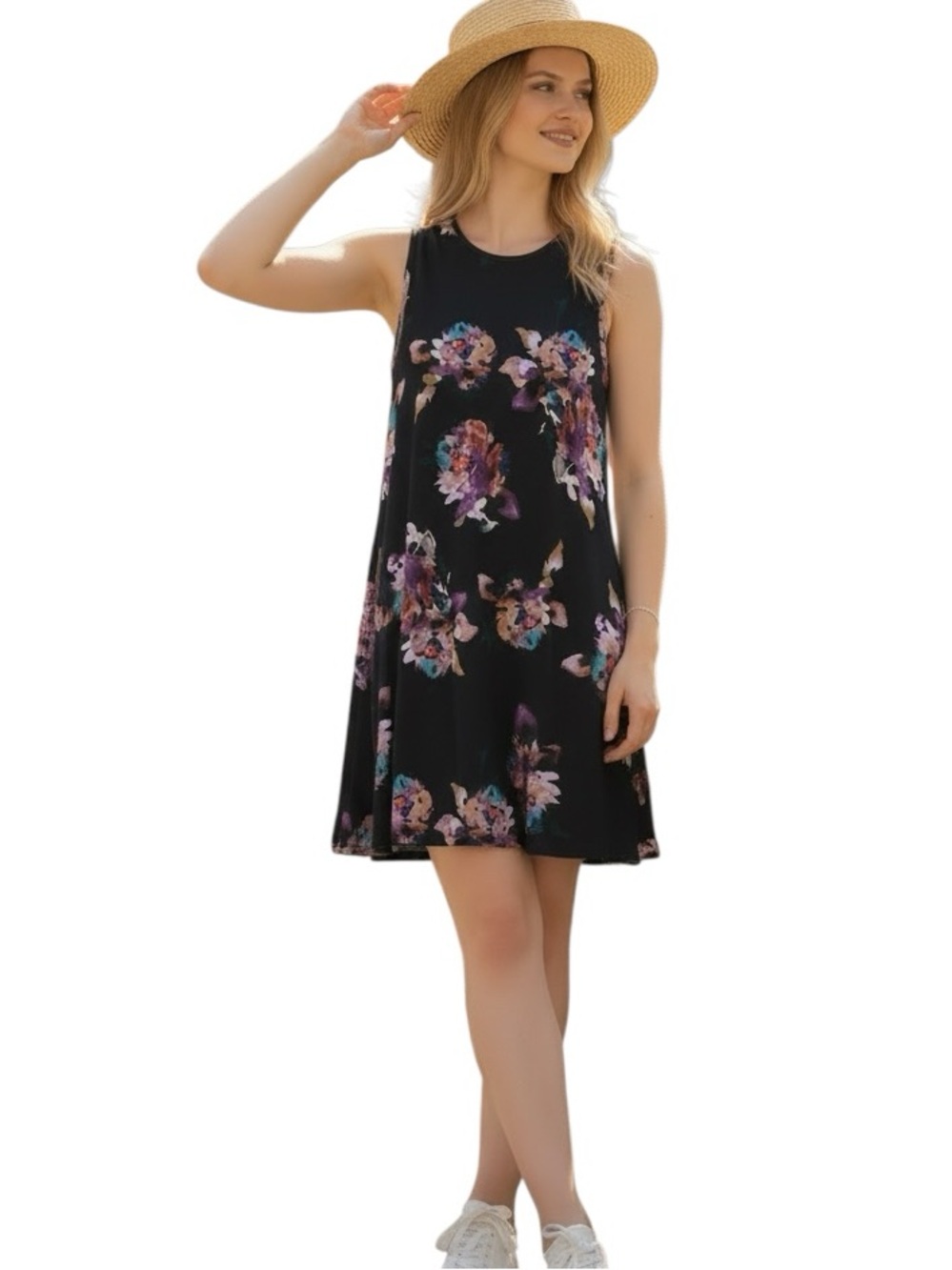 Nicole Miller New York Floral Sleeveless Swing Dress Women’s Size S Pockets Airy
